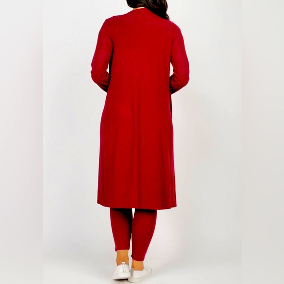 Women SET Ribbed Long Cardigan and Leggings in Rust Style BTP2978 Size Medium - Picture 3 of 10